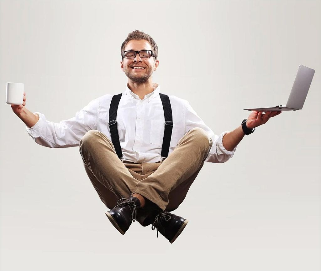 Man levitating suggest happiness