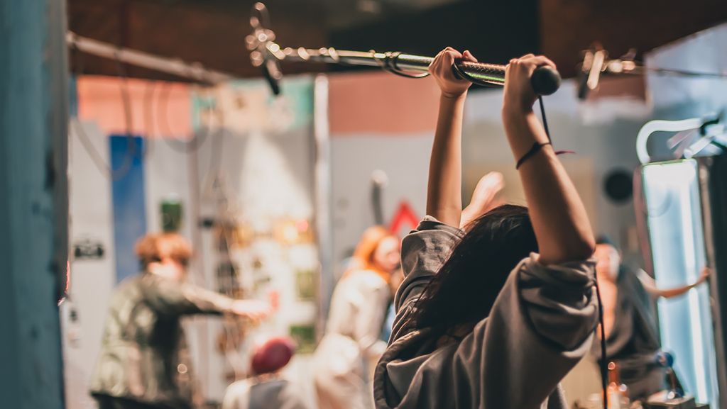 Sound boom operator hold microphone fisher