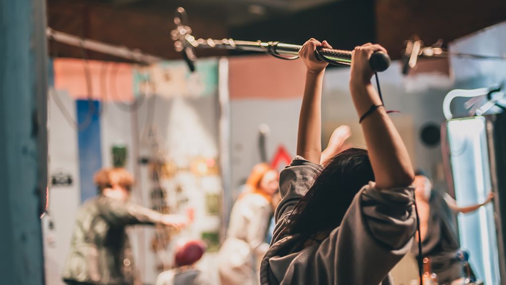 Sound boom operator hold microphone fisher